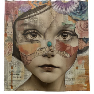 Mixed Media Collage Portrait Art (10) Shower Curtain