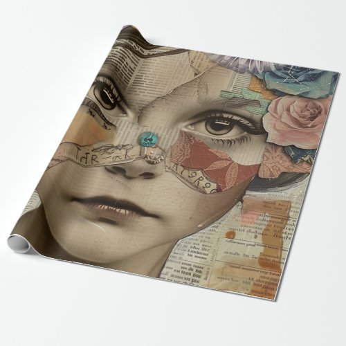 Mixed Media Collage Portrait Art (10) Wrapping Paper