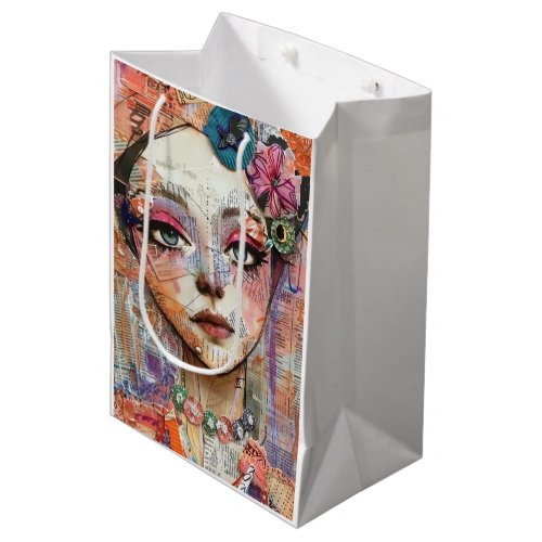 Mixed Media Collage Portrait Art (11) Medium Gift Bag
