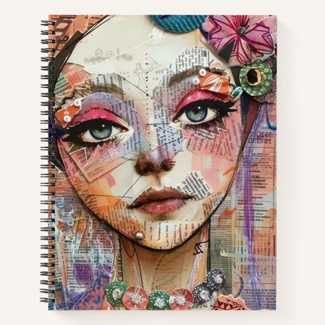 Mixed Media Collage Portrait Art (11) Notebook (Front)