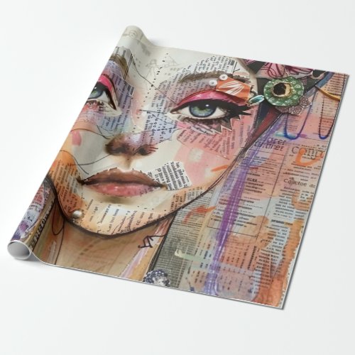 Mixed Media Collage Portrait Art (11) Wrapping Paper