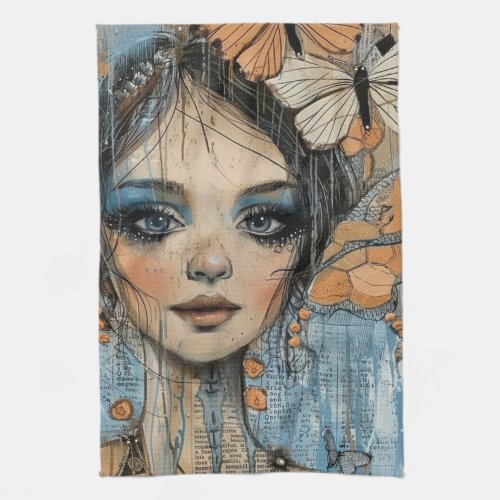 Mixed Media Collage Portrait Art (12) Kitchen Towel