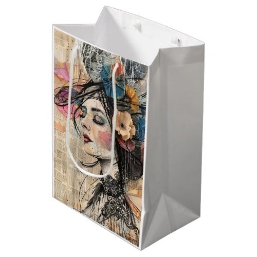 Mixed Media Collage Portrait Art (2) Medium Gift Bag