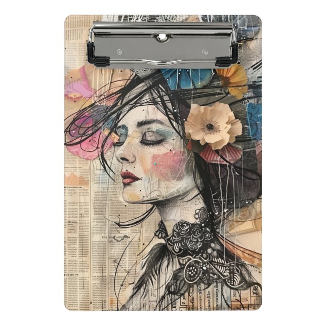 Mixed Media Collage Portrait Art (2) Mini Clipboard (Front)