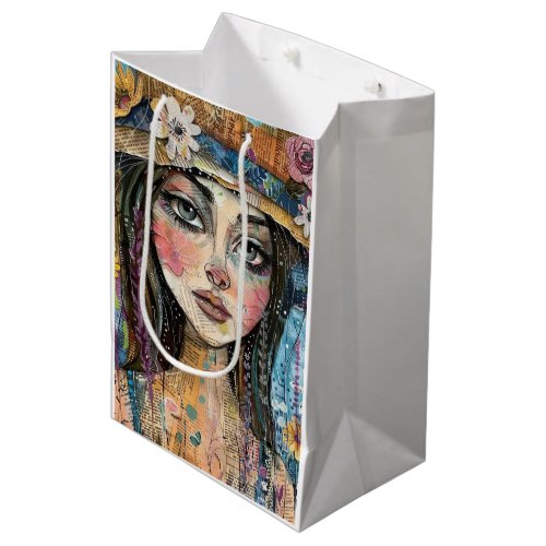 Mixed Media Collage Portrait Art (3) Medium Gift Bag