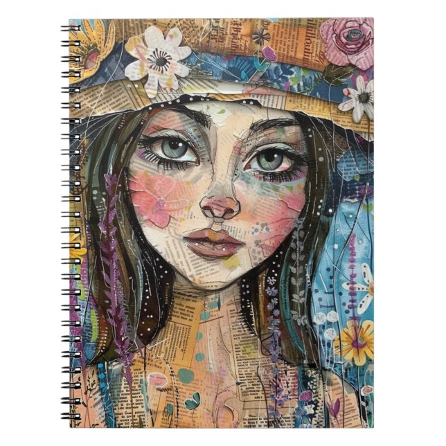 Mixed Media Collage Portrait Art (3) Notebook (Front)