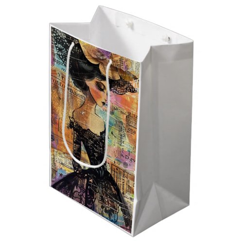 Mixed Media Collage Portrait Art (4) Medium Gift Bag