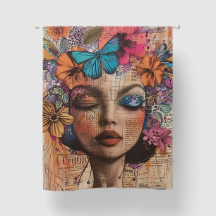 Mixed Media Collage Portrait Art (7) Blackout Curtains