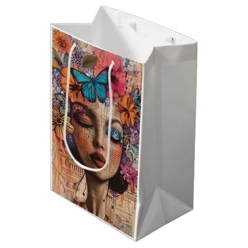 Mixed Media Collage Portrait Art (7) Medium Gift Bag