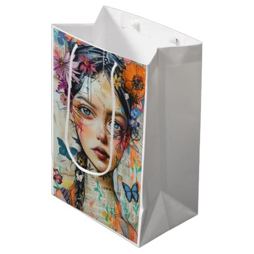 Mixed Media Collage Portrait Art (9) Medium Gift Bag
