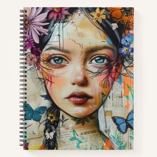 Mixed Media Collage Portrait Art (9) Notebook (Front)