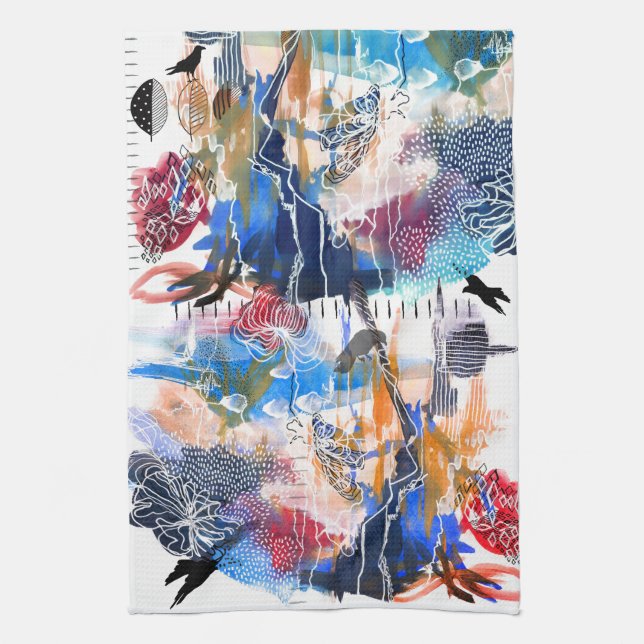 Mixed Media Crow Abstract Kitchen Towel (Vertical)