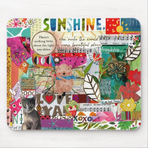 Mixed Media Decoupage Paper Collage Mouse Pad