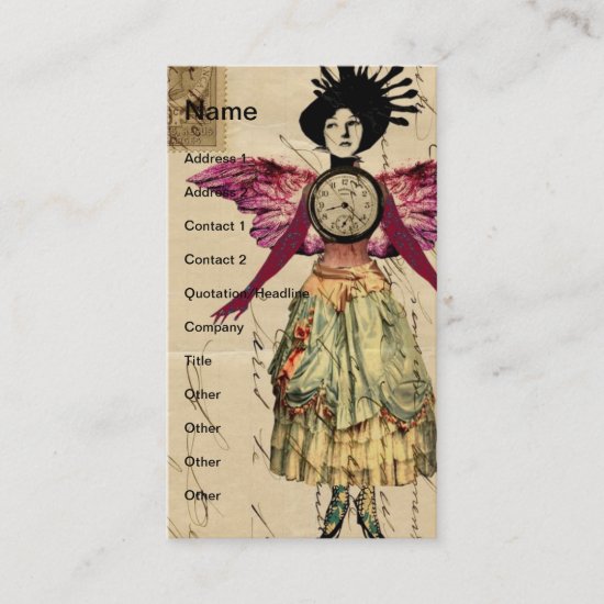 Mixed Media Doll With Pink Wings Business Card