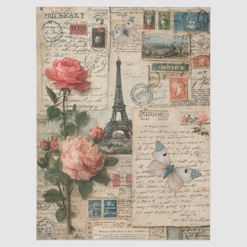 Mixed Media Eiffel Tower, Florals & Butterflies Tissue Paper