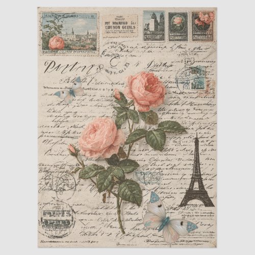 Mixed Media Eiffel Tower, Florals & Butterflies Tissue Paper