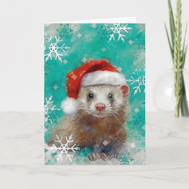 Mixed Media Ferret Print Christmas Card AP444B1 (Front)