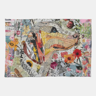 Mixed Media Floral Dog Kitchen Towel