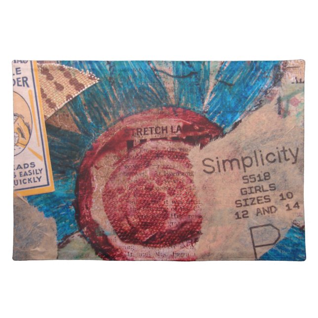 Mixed Media Flower Collage Cloth Placemat (Front)