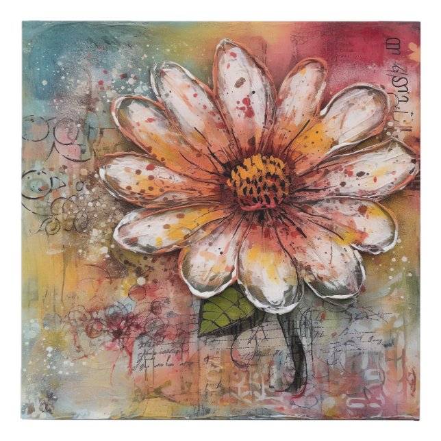 Mixed Media Flower Faux Canvas Print (Front)