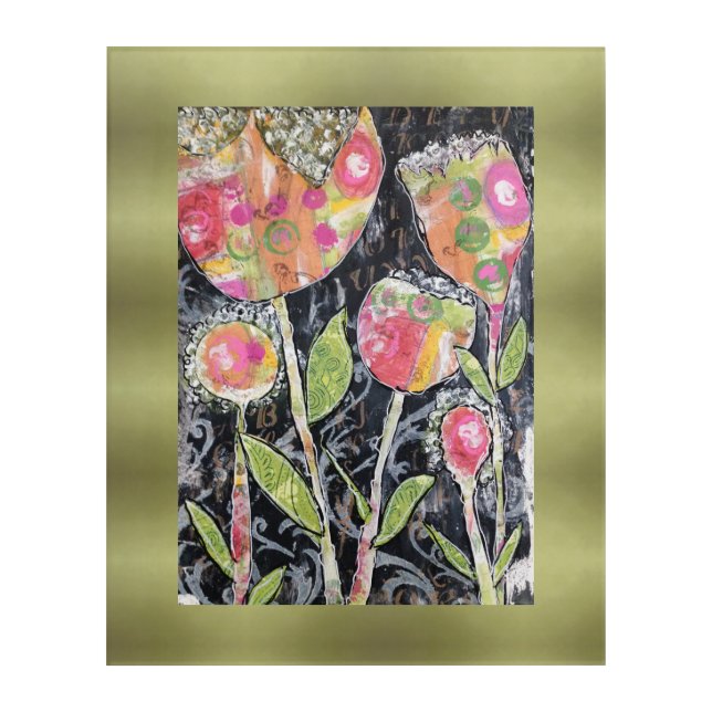 Mixed Media Flowers Acrylic Print (Front)