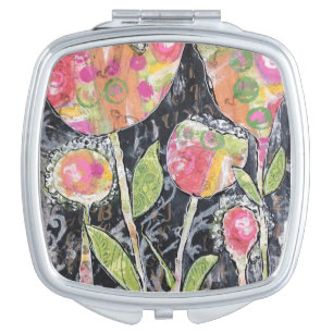 Mixed Media Flowers Compact Mirror