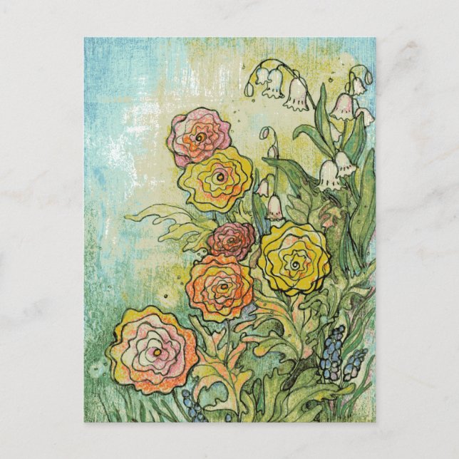 Mixed Media Garden Flowers Postcard (Front)