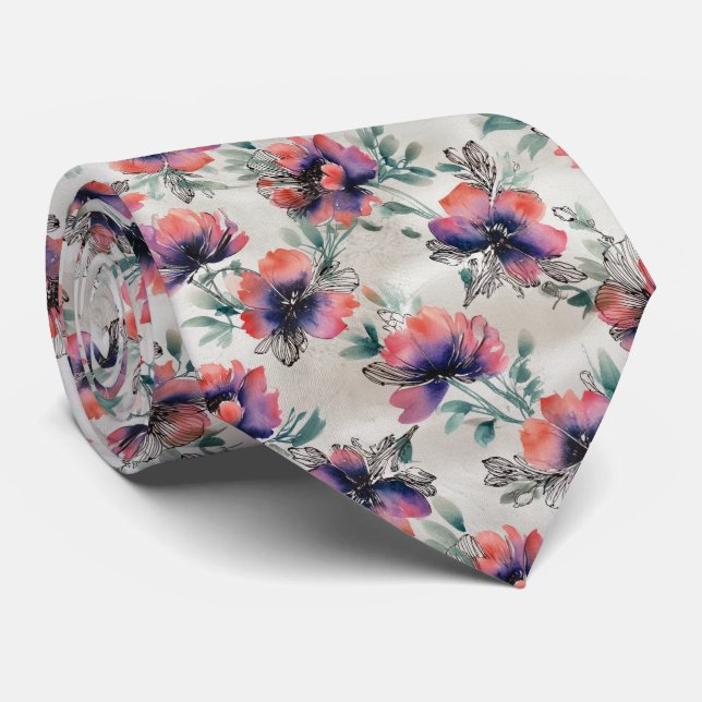 Mixed-Media Gradient Floral Pattern Neck Tie (Rolled)