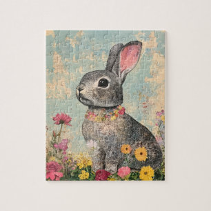 Mixed Media Grey Rabbit Jigsaw Puzzle