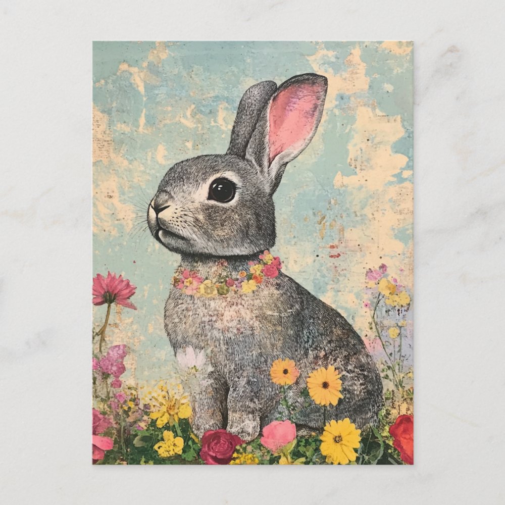 Mixed Media Grey Rabbit Postcard