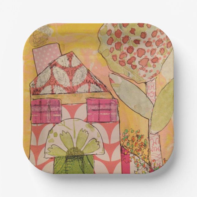 Mixed Media House Paper Plates (Front)