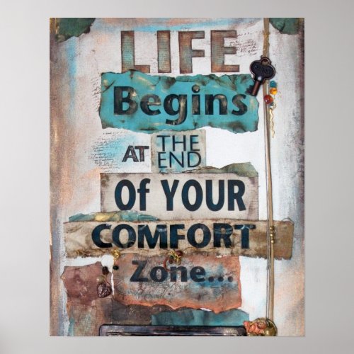 Mixed Media Life Begins End Of Comfort Zone Print