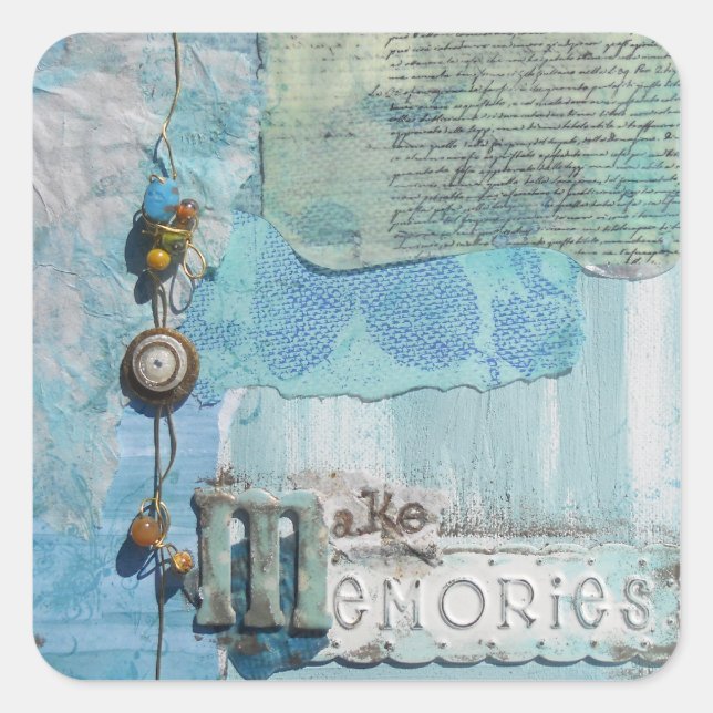Mixed Media Make Memories Typography Square Sticker (Front)