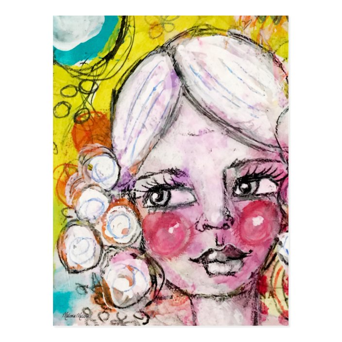 Mixed Media Painting Cute Girl Fun Whimsical Art Postcard Zazzle Com