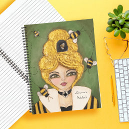 Mixed Media Queen Bee Hive Girl Fun Whimsical Art Notebook