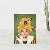 Mixed Media Queen Bee Hive Girl Whimsical Art Note Card
