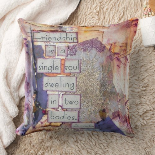 Mixed Media Quote Friendship Is A Single Soul Throw Pillow