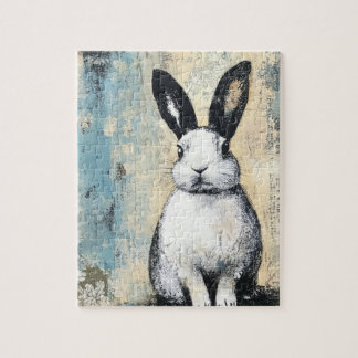 Mixed Media Rabbit Jigsaw Puzzle