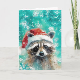 Mixed Media Raccoon Print Christmas Card AP438B1