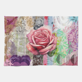 Mixed Media Rose Floral Collage Kitchen Towel