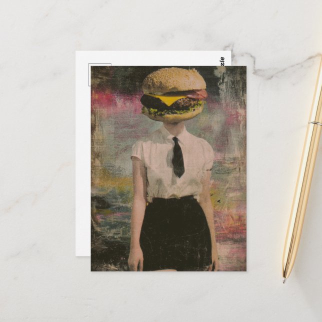 Mixed Media Sexy Surreal Cheeseburger Woman  Postcard (Front/Back In Situ)