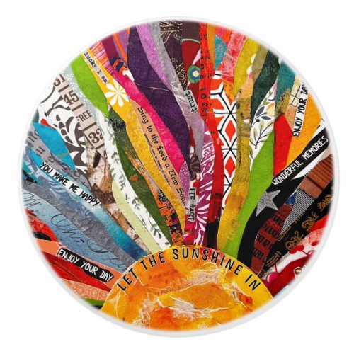 Mixed Media Sun  Ceramic Knob