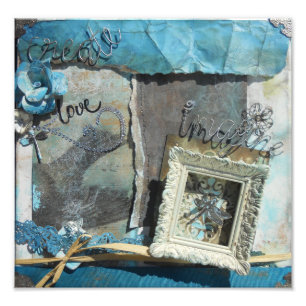 Mixed Media Teal Create Love Art Photo Print