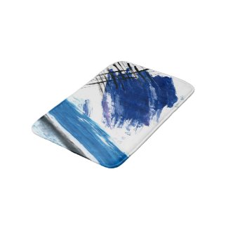 Mixed media watercolor blue abstract artistic bath mat