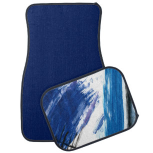Mixed media watercolor blue abstract artistic car floor mat