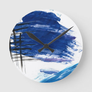 Mixed media watercolor blue abstract artistic round clock