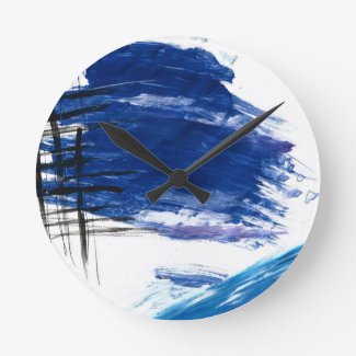 Mixed media watercolor blue abstract artistic round clock