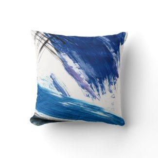 Mixed media watercolor blue abstract artistic throw pillow
