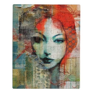 Mixed Media Woman Collage Jigsaw Puzzle