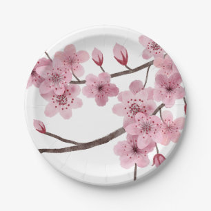 Mixed Medium Pink Cherry Blossom Paper Plates